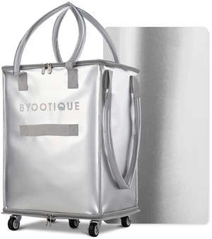 Byootique 70L Foldable Tote Bag on 5 Wheels 3 Carrying Ways for Shopping Silver Byootique 70L Foldable Tote Bag on 5 Wheels 3 Carrying Ways for Shopping Silver