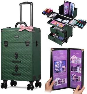 BYOOTIQUE Nail Travel Case with 2 Large Drawers 4 Trays 1 Nail Swatch Cover 360° Detachable Wheels Rolling Nail Case BYOOTIQUE Nail Travel Case with 2 Large Drawers 4 Trays 1 Nail Swatch Cover 360° Detachable Wheels Rolling Nail Case