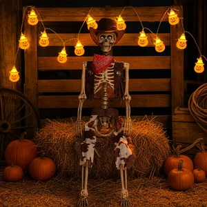 Yescom 5.6 Ft Life Size Cowboy Skeleton with Pumpkin String Lights Halloween Decoration 2026 Yescom 5.6 Ft Life Size Cowboy Skeleton with Pumpkin String Lights Halloween Decoration 2026