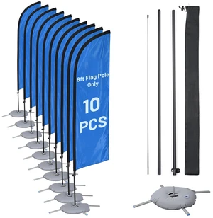 InstaHibit 10 Pack 8ft Feather Flag Pole Kit with Cross Base Stand & Weight Bag InstaHibit 10 Pack 8ft Feather Flag Pole Kit with Cross Base Stand & Weight Bag
