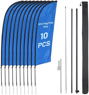 InstaHibit 10 Pack 10ft Feather Flag Pole Kit with 20" Ground Spike Flag Base InstaHibit 10 Pack 10ft Feather Flag Pole Kit with 20" Ground Spike Flag Base