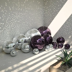 Yescom 16 Pack Hanging Disco Balls Set Mirror Glass Spheres Silver & Purple Yescom 16 Pack Hanging Disco Balls Set Mirror Glass Spheres Silver & Purple