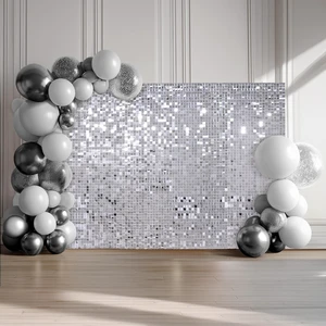 48 Pcs Silver Shimmer Wall Backdrop Panels 6x4 Ft Square Sequin Party Decoration for Birthday Graduation Anniversary Engagement 48 Pcs Silver Shimmer Wall Backdrop Panels 6x4 Ft Square Sequin Party Decoration for Birthday Graduation Anniversary Engagement