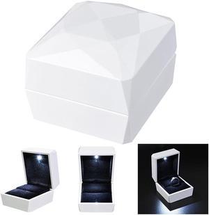 LED Light Diamond Ring Box White Velvet Jewelry Gift Wedding Proposal Engagement