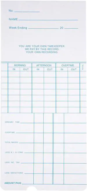 1000x Weekly Time Clock Cards Timecard for Employee Attendance Payroll Recorder