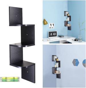 3 Tiers Wall Mount Corner Shelf Wood Storage Organizer w Gradienter Home Black