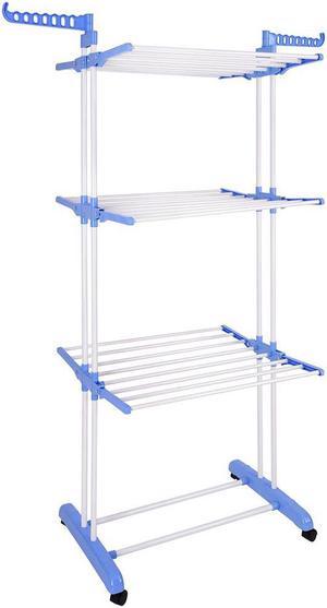 Aquaterior 3 Tier Clothes Drying Rack Folding Laundry Dryer Hanger Airer Compact Storage Steel Indoor Outdoor