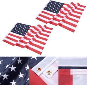 2 Pcs 3x5 FT American Flag Sewn Stars Stripes 210D Oxford UV Resistant with Grommets US