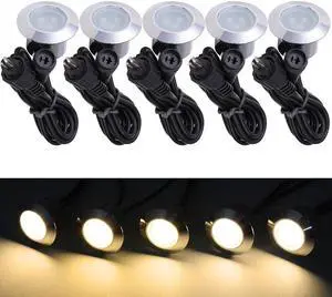 Set of 5 Warm White LED Deck Lights Garden Malls Landscape LED Lights Low Voltage Waterproof
