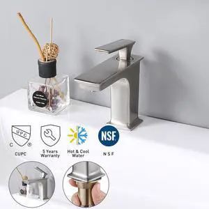 Aquaterior® Contemporary 1 Hole Bathroom Square Faucet Undermount Sink Cold & Hot Water Nickel DIY