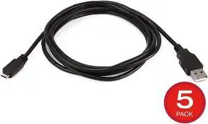 Monoprice USB Type-A to Micro Type-B 2.0 Cable - Black - 6 Feet (5-Pack) 5-Pin 28/28AWG, For Smartphones and Tablets