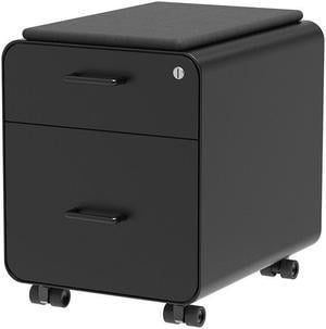 Monoprice Round Corner 2-Drawer File Cabinet - Black, Lockable With Seat Cushion - Workstream Collection