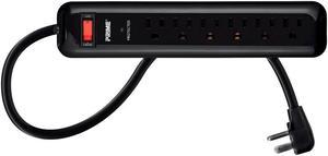 Monoprice 6 Outlet Surge Protector Power Strip with Low-Profile Plug with 4ft Cord, 1000 Joules, Black