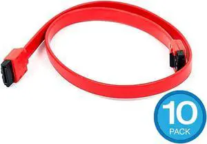 Monoprice SATA 6Gbps Straight Connector Cable with Locking Latch - 1.5 Feet - Red (10 Pack) Compatible with SATA HDD, SSD, CD Driver, CD Writer
