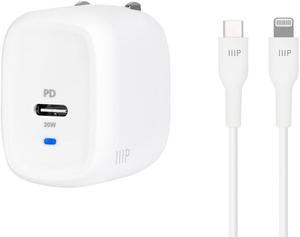 Monoprice iPhone Pro Charging Bundle - MFi Certified 20W 1-port PD GaN Technology Foldable Wall Charger and 1.2m (4ft) F