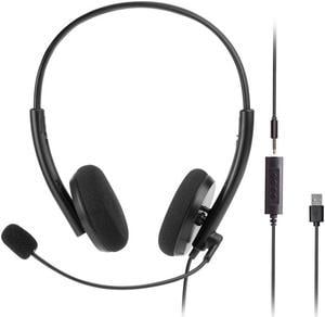 Monoprice WFH 3.5mm + USB Wired Back to Basics Web Meeting Headset, Lightweight, with Adjustable Mic and USB Inline Controller, for Virtual Meetings - Workstream Collection