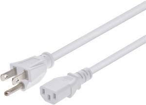 Monoprice Power Cord - 6 Feet - White | NEMA 5-15P to IEC 60320 C13, 18AWG, 10A, 125V, 3-Prong, for PC, AC Adapter, Laptop, Monitor, Projector