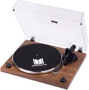 Monoprice Monolith Belt Drive Turntable with Audio-Technica AT-VM95E Cartridge, Bluetooth, Phono Level, Line Level, and USB Outputs - Walnut