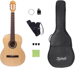 Monoprice Full-Size 4/4 Spruce Top Classical Nylon String Guitar Bundle with Complete Accessories and Gig Bag, For Adults and Children Over 11 - Idyllwild Series