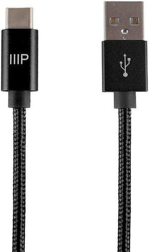 Monoprice USB 2.0 Type-C to Type-A Charge and Sync Nylon-Braid Cable - 10 Feet - Black, Up to 480Mbps, Fast Charging, Aluminum Connectors