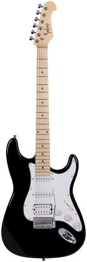 Monoprice Cali Classic HSS Electric Guitar with Gig Bag - Black Body, White Pickguard, Maple Fretboard, Easy to Play, Stage Ready For Performance - Indio Series