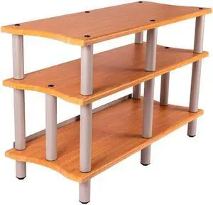 Monoprice Monolith Double-Wide 3-Tier AV Stand - Maple | 300 lbs Weight Capacity Per Shelf, Organize and Display Your AV Components, Home Theater or Entertainment System