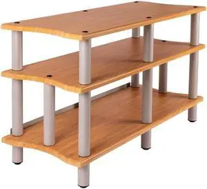 Monoprice Monolith Double-Wide XL 3-Tier AV Stand - Maple | 300 lbs Weight Capacity Per Shelf, Organize and Display Your AV Components, Home Theater or Entertainment System