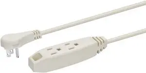 Monoprice 3-Outlet Flat Plug Household Extension Cord, 16AWG, 13A,  SPT-2, White, 6ft