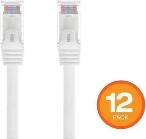 Monoprice Cat6 Ethernet Patch Cable - 2 Feet - White (12 pack) Snagless RJ45, Stranded, 550MHz, UTP, Pure Bare Copper Wire, 24AWG - Flexboot Series