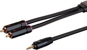 Monoprice 3.5mm to 2-Male RCA Adapter Cable - 3 Feet - Black | Gold Plated Connectors, Double Shielded With Copper Braiding - Onix Series