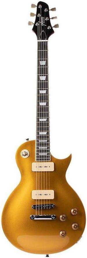 Indio by Monoprice 66SB DLX Plus Mahogany Electric Guitar with Gig Bag Gold Top