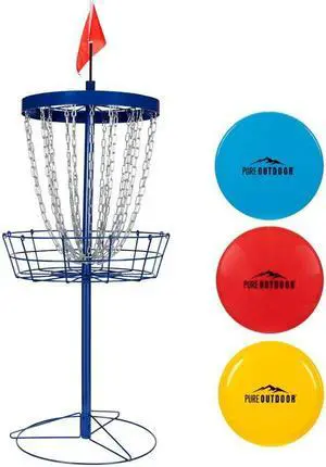 Pure Outdoor by Monoprice Complete Disc Golf Set with Carrying Case and Discs, 24 ZincCoated Chains