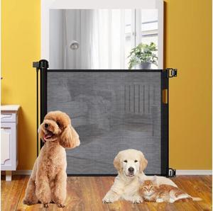 Retractable Pet Gate 33-Inches Tall, Extends up to 55 Inches Extra Wide Pet Friendly Indoor Outdoor Mesh Gates Dog