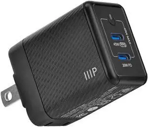 Monoprice Compact 2Port 45W GaN Charger with Dual FastCharging USBC Ports: For Laptop, Tablets, and