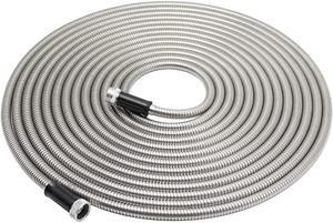 50 Foot Garden Hose Stainless Steel Metal Water Hose Tough and Flexible, Lightweight, Crush Resistant Aluminum Fittings, Kink & Tangle Free, Rust Proof, Easy to Use & Store
