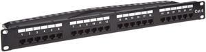 Monoprice 24-port Cat6 Unshielded UL Listed Patch Panel, 1U, 110/Dual IDC, with Wire Support Bar, Metal front, PoE+ (TAA)
