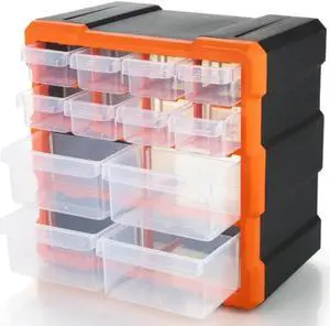 MPM 12 Drawer Plastic Parts Storage Cabinet Stackable Organizer Multiple Compartment Container For Hardware, Crafts, Bea