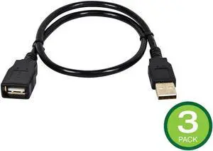 Monoprice USB-A to USB-A (F) 2.0 Cable - Black, 0.5m - 3 pack