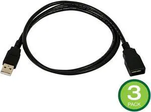 Monoprice USB-A to USB-A (F) 2.0 Cable - Black, 1m - 3 pack
