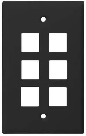 Monoprice Standard Size Keystone Plate 6 Port, Black, UL