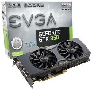EVGA GeForce GTX 950 02G-P4-2958-KR 2GB 128-Bit GDDR5 PCI Express 3.0 SLI Support FTW ACX 2.0 Video Card