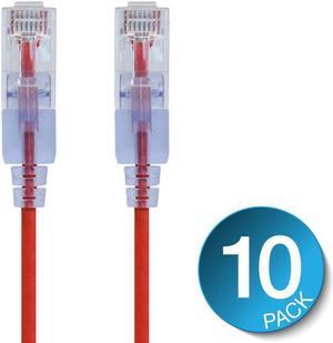 Monoprice Cat6A Ethernet Patch Cable- 10 feet- Red | Snagless RJ45 550Mhz UTP Pure Bare Copper Wire 10G 30AWG 10-Pack - SlimRun Series