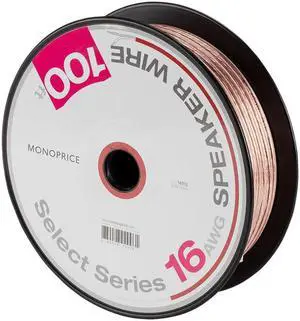 Monoprice Select Series 16 Gauge AWG Speaker Wire / Cable - 100ft Jacketed In Durable Plastic With A Color Coded Conductor For Home Theater, Car Audio And More