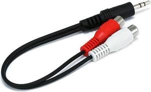 Monoprice 6inch 3.5mm Stereo Plug/2 RCA Jack Cable - Black