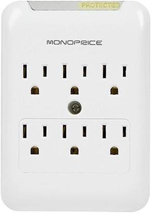 Monoprice Power & Surge - 6 Outlet Surge Protector Slim Wall Tap - White | UL Rated, 540 Joules With Protected Light Indicator