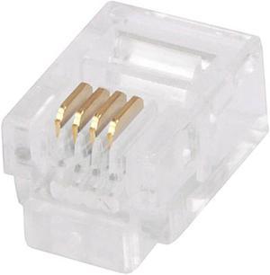 Monoprice 6P4C RJ11 Plug (50 Pieces/Pack) Clear Plastic Housing For Stranded Wire, Round Phone Cables