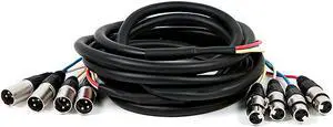 Monoprice 4-Channel XLR Male to XLR Female Snake Cable Cord - 15 Feet- Black/Silver With Metal Connector Housings Plastic And Rubber Cable Boots