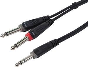 Monoprice 1/4 Inch TRS Male to Dual 1/4 Inch TS Male Insert Cable Cord - 3 Feet - Black