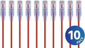 Monoprice Cat6A Ethernet Network Patch Cable - 25 Feet - Red | 10-Pack, 10G - SlimRun Series