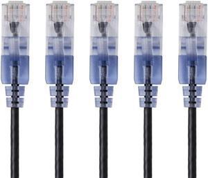 Monoprice SlimRun Cat6A Ethernet Patch Cable - Network Internet Cord - RJ45, 550Mhz, UTP, Pure Bare Copper Wire, 10G, 30AWG, 3ft, Black, 5-Pack